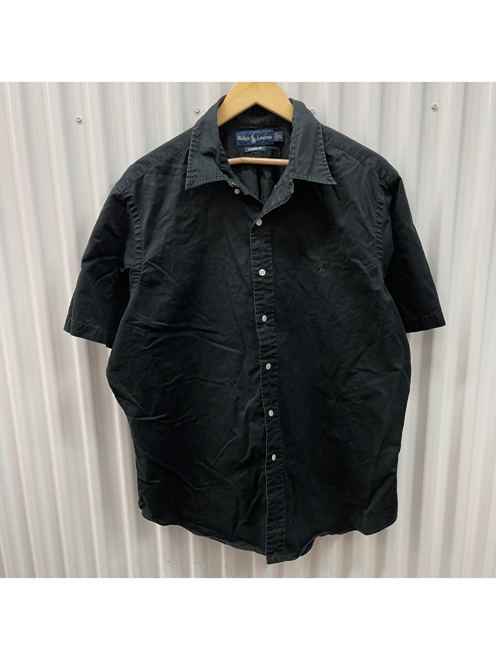 Vintage 90s Ralph Lauren Classic Black "Blacked out" Fit Short Sleeve Shirt XL